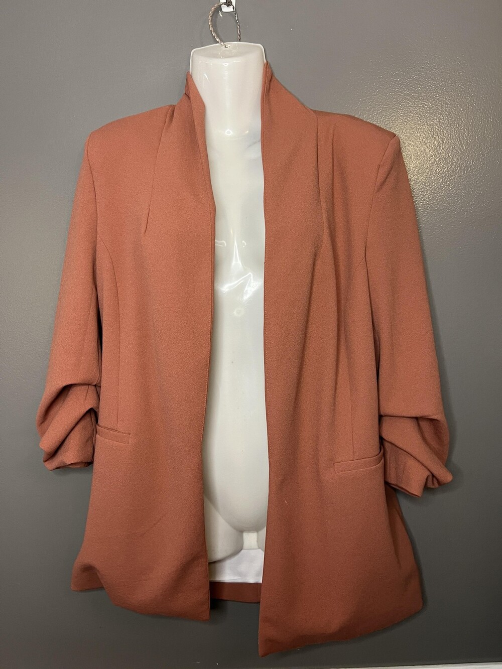 BBJ Los Angeles Blazer Womens Small Brown Open Front Crepe Lined Jacket Work
